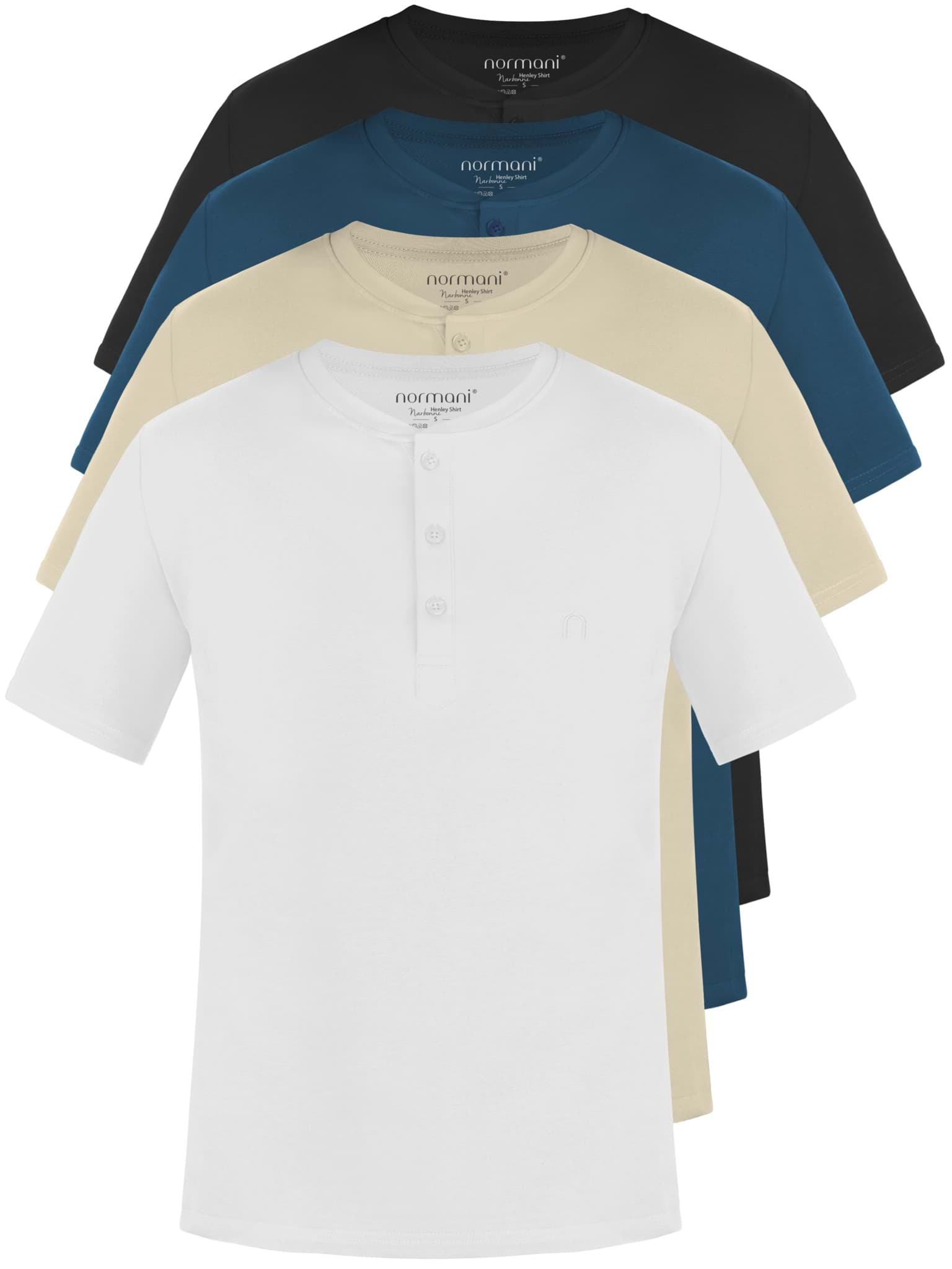 Bild von 4er Set Herren T-Shirt mit Knopfleiste Beige/Marine/Schwarz/Weiß