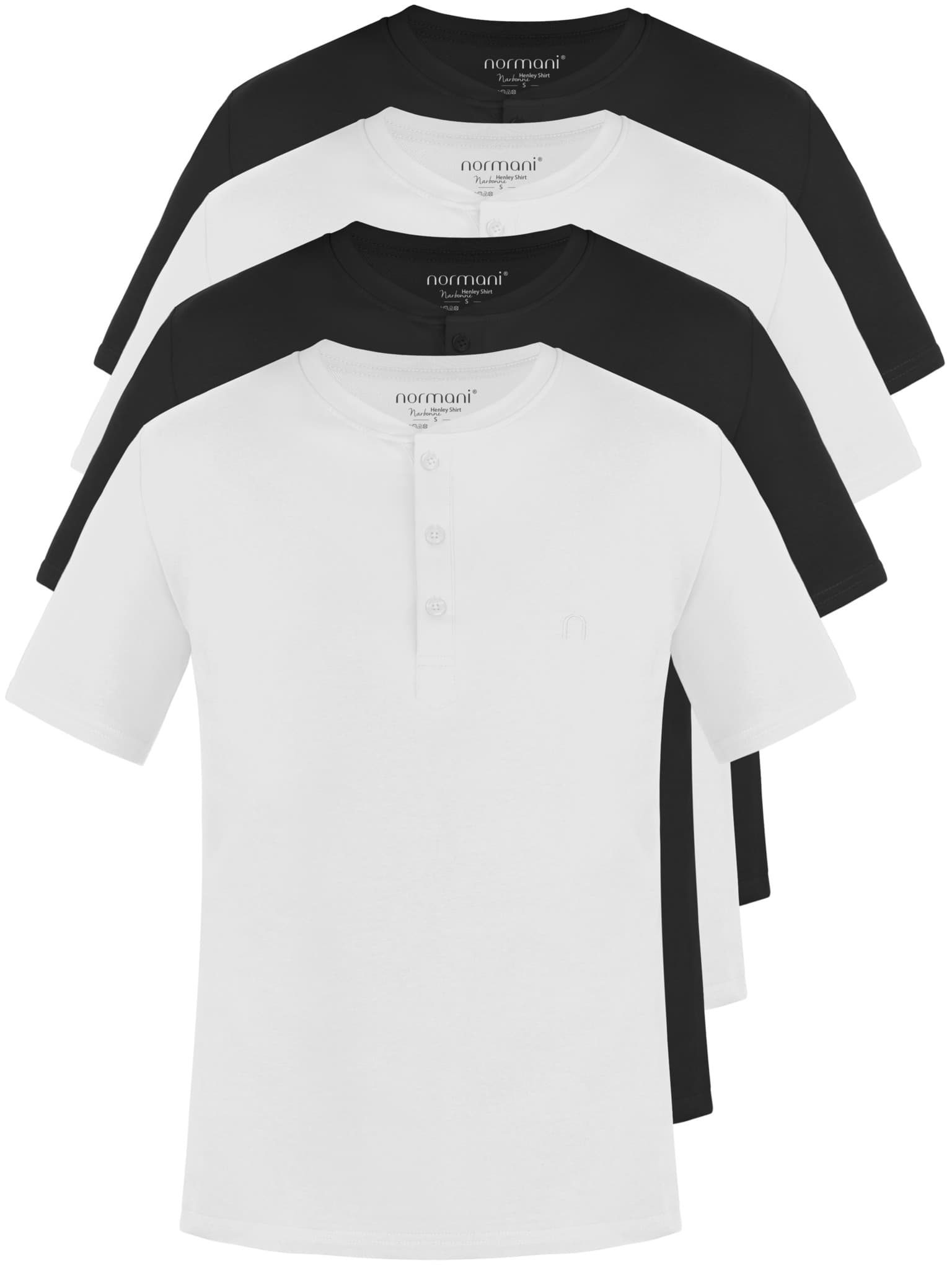 Bild von 4er Set Herren T-Shirt mit Knopfleiste Schwarz/Schwarz/Weiß/Weiß