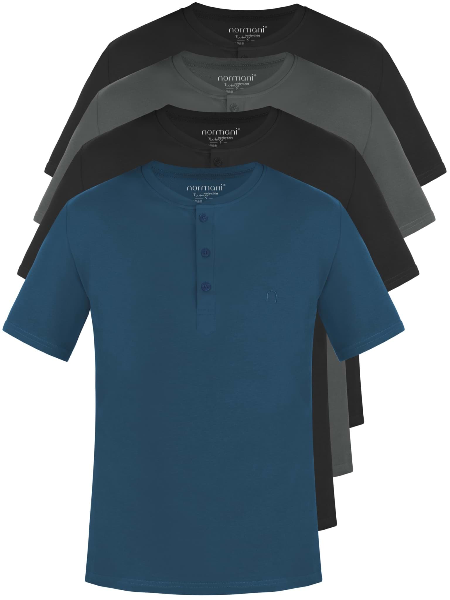 Bild von 4er Set Herren T-Shirt mit Knopfleiste Schwarz/Schwarz/Anthrazit/Marine