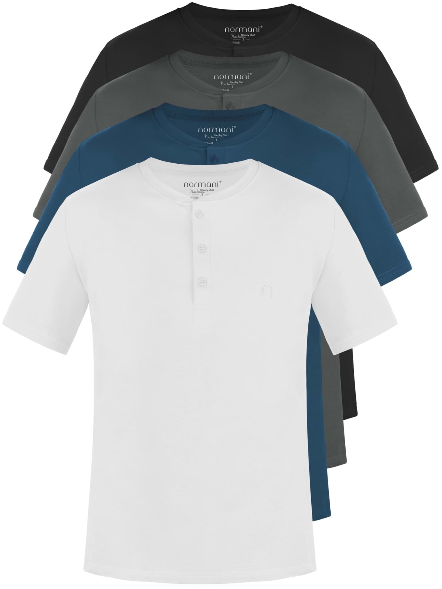 Bild von 4er Set Herren T-Shirt mit Knopfleiste Schwarz/Anthrazit/Marine/Weiß