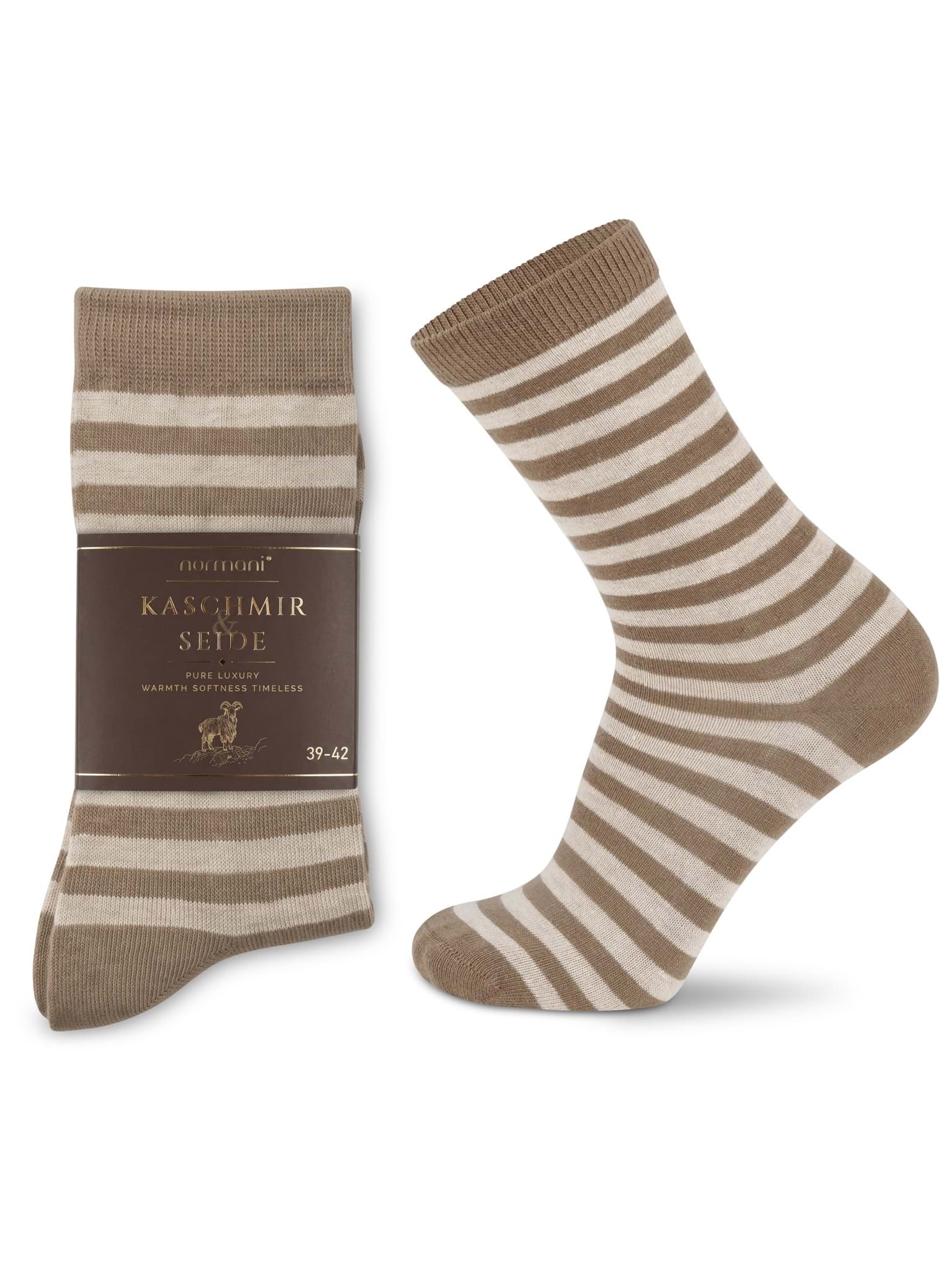 Bild von 2 Paar Premium-Socken aus Kaschmir & Seide, gestreift Braun gestreift