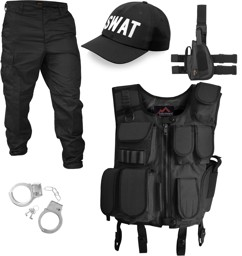 Bild von SWAT / SECURITY / POLICE Kostüm bestehend aus Weste, Patch, Hose, rechtem Beinholster, Cap und Handschellen