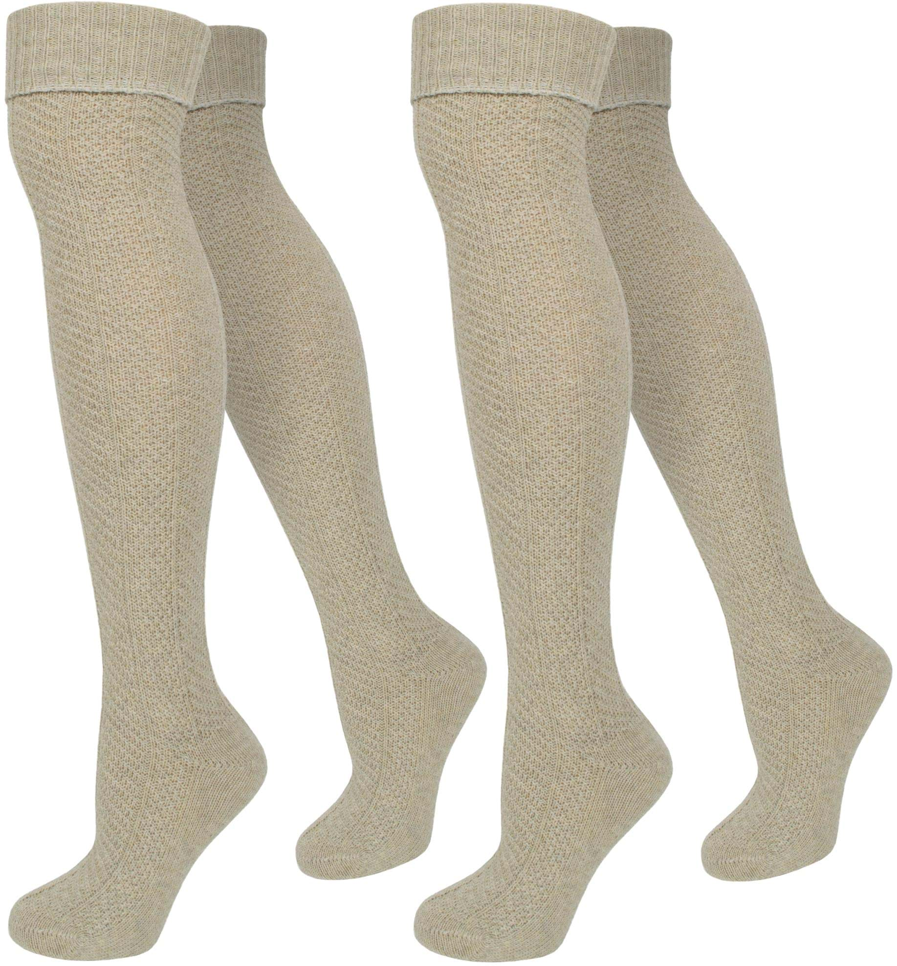 Bild von 2 Paar Overknees mit Wolle und Zopfmuster Beige