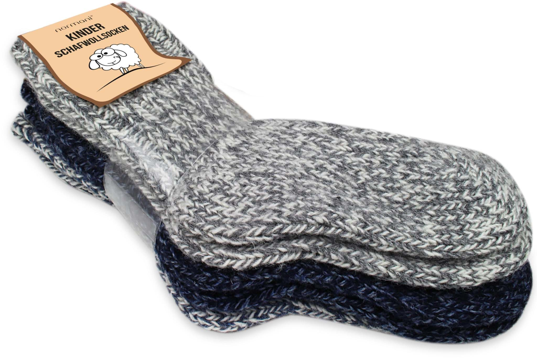 Bild von 3 Paar Kinder Norwegersocken mit Schafwolle Marine/Hellgrau/Dunkelgrau