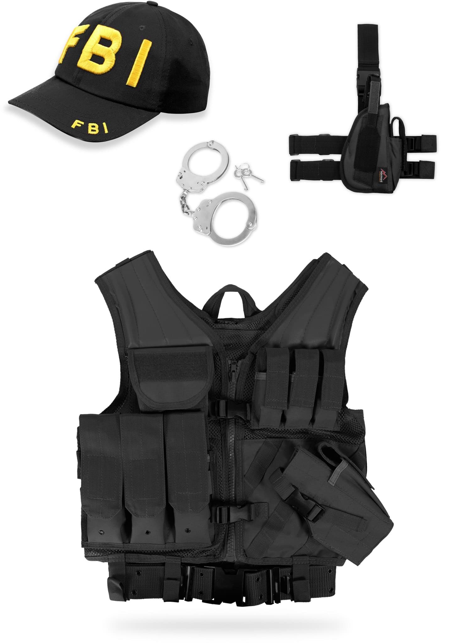 Bild von FBI Kostüm bestehend aus USMC Weste, Handschellen, Cap und Beinholster