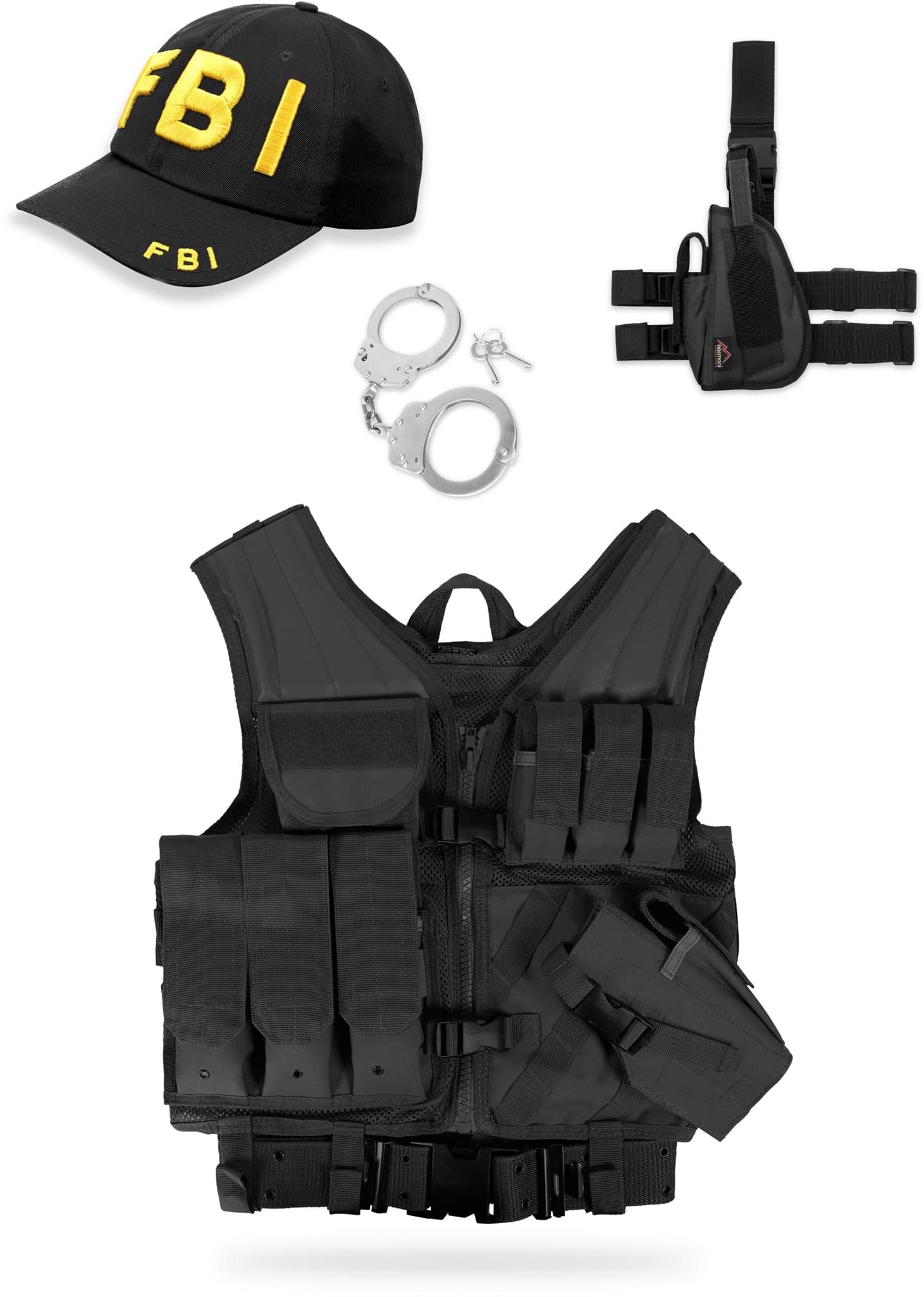 Bild von FBI Kostüm bestehend aus USMC Weste, Handschellen, Cap und Beinholster Links