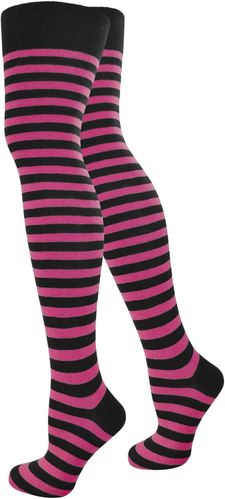 Bild von Overknees schmale Ringel Schwarz/Pink