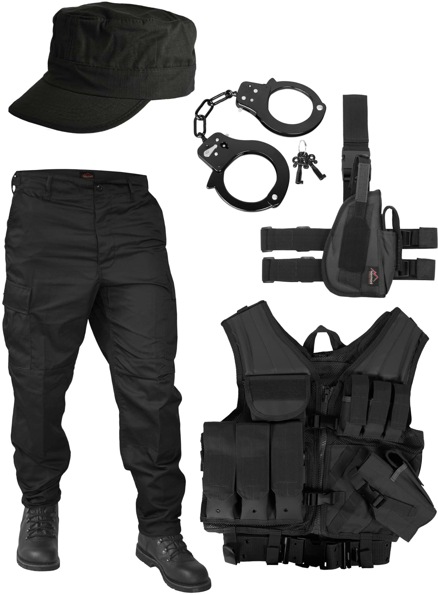 Bild von United States Marine Corps Kostüm bestehend aus Weste, Hose, Holster, Handschellen und Feldmütze Schwarz