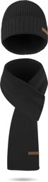 Bild von Winterset aus Merinowolle Schal und Mütze glatt „Yuma“ Schwarz